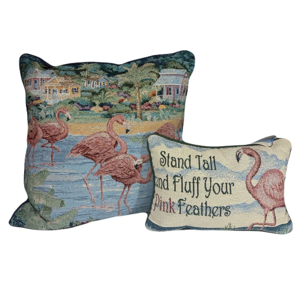 Scene Weaver Flamingo Tapestry Throw Pillows Set of 2 Coastal Pink Flamingos